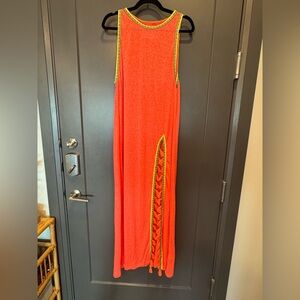 Pitusa Vibrant Orange Maxi Dress with Yellow Accents